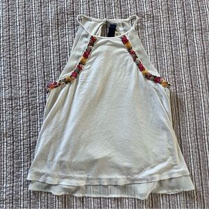 Embroidered Halter Neck Women's Tank Top - Cream